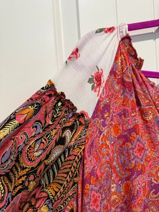 Free People Patchwork Paisley & Floral Button-Front Blouse - Pink Multi - Picture 6 of 12